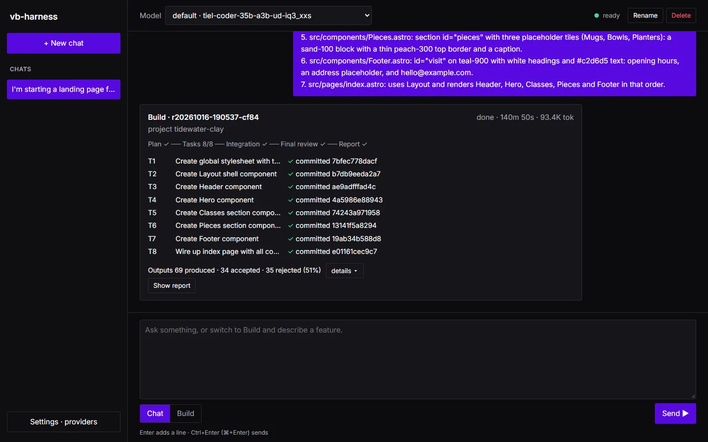 Run 3: all eight tasks committed
