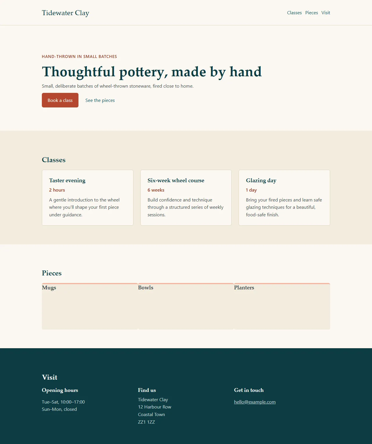 The finished Tidewater Clay landing page
